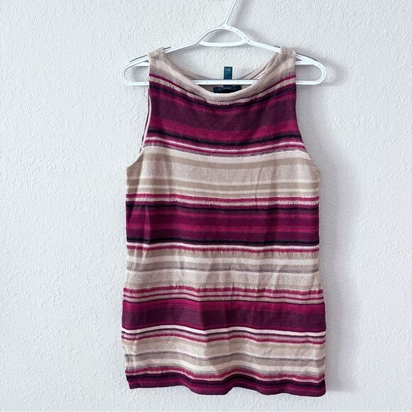 Lauren Ralph Lauren Sleeveless Sweater Tank Top Size PL Linen Striped Women’s - Picture 1 of 5